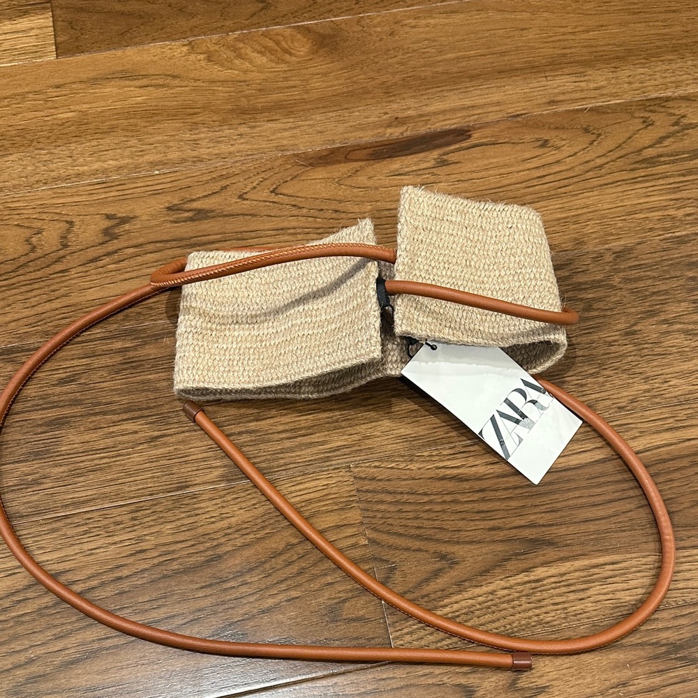 ZARA Beige Woven Bow Belt with Tan Leather like Cord